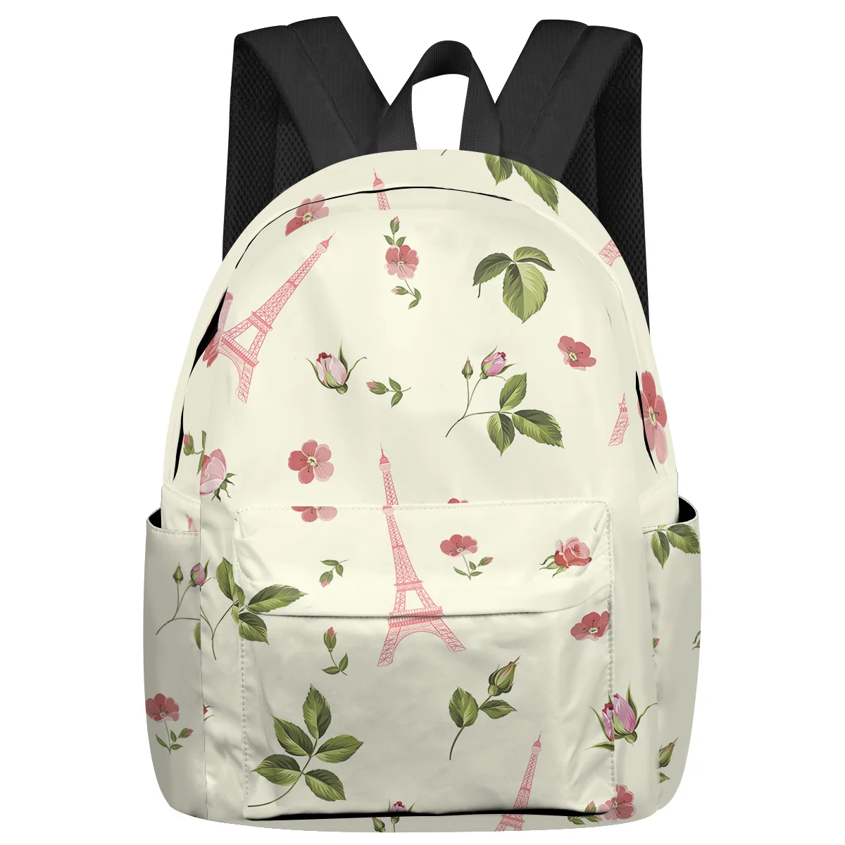 

Весенние вместительные рюкзаки для книг с изображением розовых цветов и листьев Эйфелевой башни, дорожные рюкзаки, школьные сумки для подростков, женские сумки для ноутбука, рюкзак