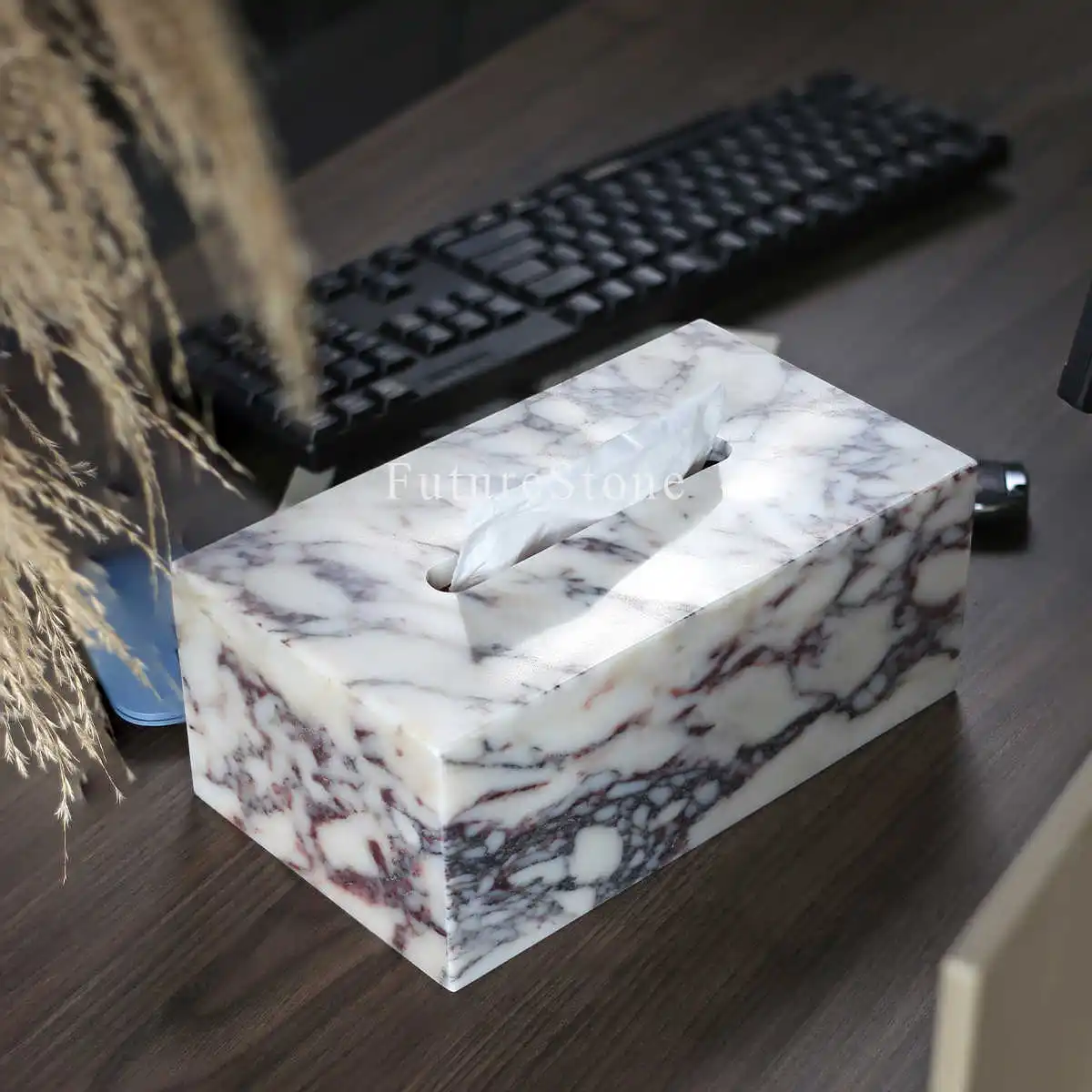 25x14x10CM Luxury Calacatta Viola Purple Natural Marble Beige Travertine Stone Tissue Box Case Holder 4