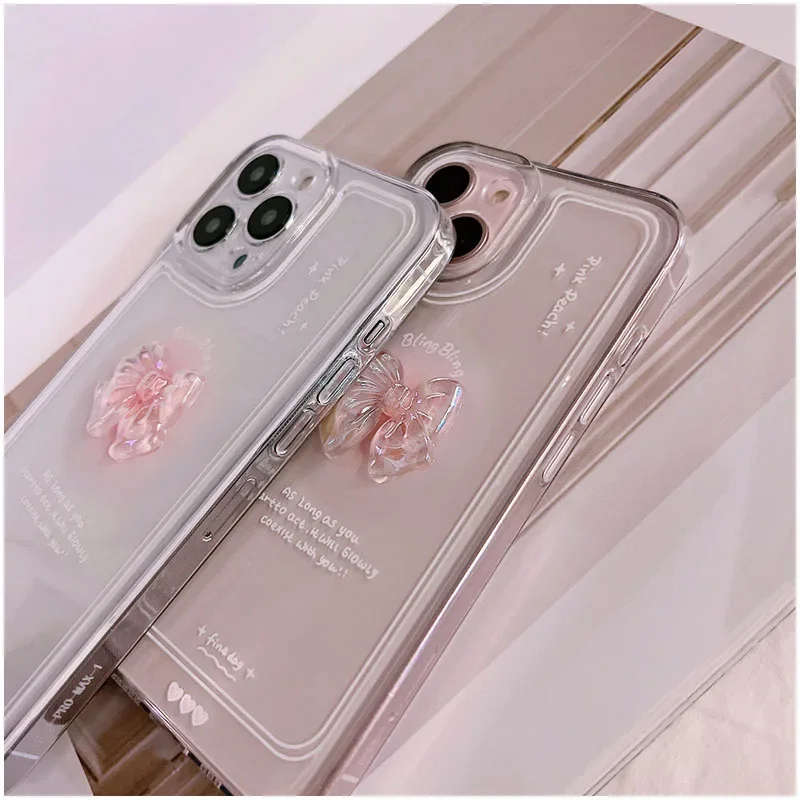 Elegant Korean 3D Crystal Bow Clear Phone Case - Soft Cover