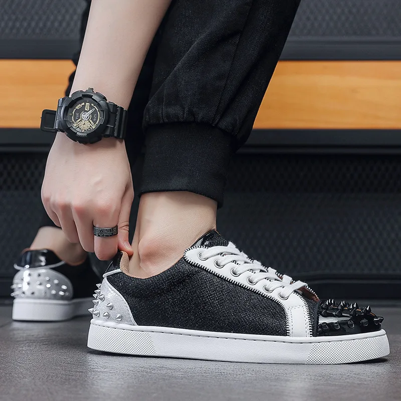 Fashion Men's Casual Shoes Leather Board Shoes for Men High Quality Classic Rivet Comfortable Breathable Male Vulcanized Shoes 4