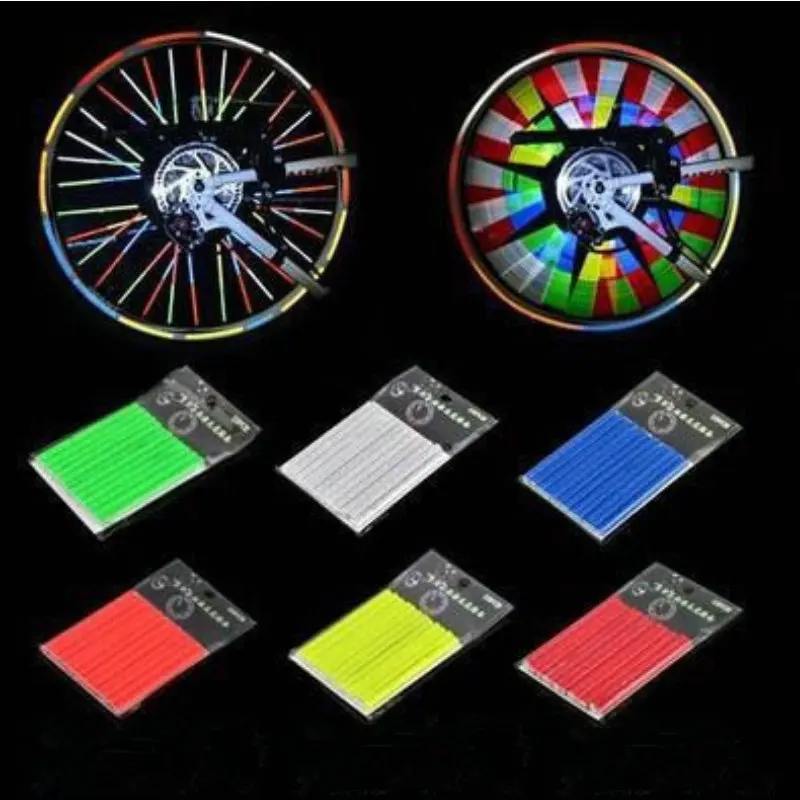 12Pcs Tube Warning Cycling Bicycle Mountain Bike Riding Wheel Rim Spoke Mount Clip Tube Warning Light Strip Reflector Reflective