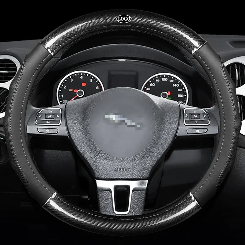 

Car Carbon Fiber Leather Steering Wheel Cover Interior Accessories 38 Cm for Jaguar XF XJ Xe XK F X I Pace