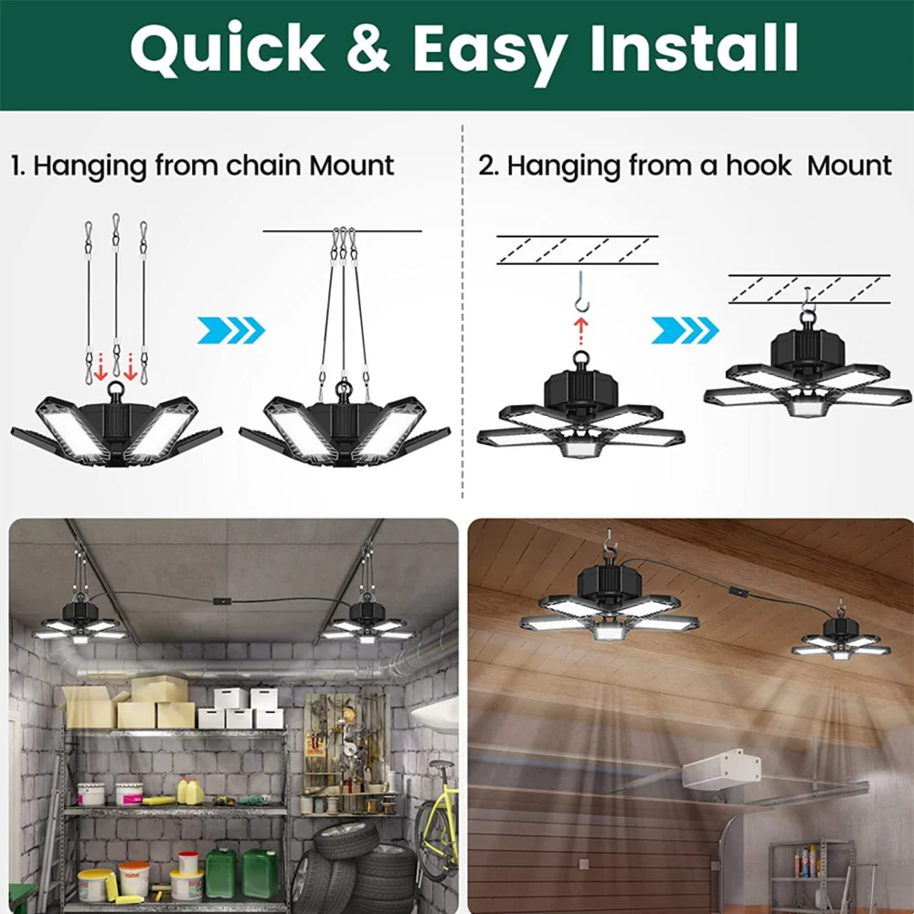 185W Led Garage Light Plug 18000LM Lamp Adjustable Deformable Bulb Ceiling Light Storage/Warehouse Workshop Lighting