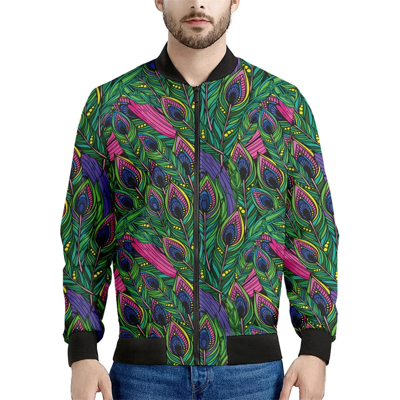 thumbnail image 1 of Chaquetas con estampado de plumas bohemias para hombre, sudadera de manga larga con estampado 3D retro, chaqueta bomber de calle de gran tamaño con cremallera, 1 of 5