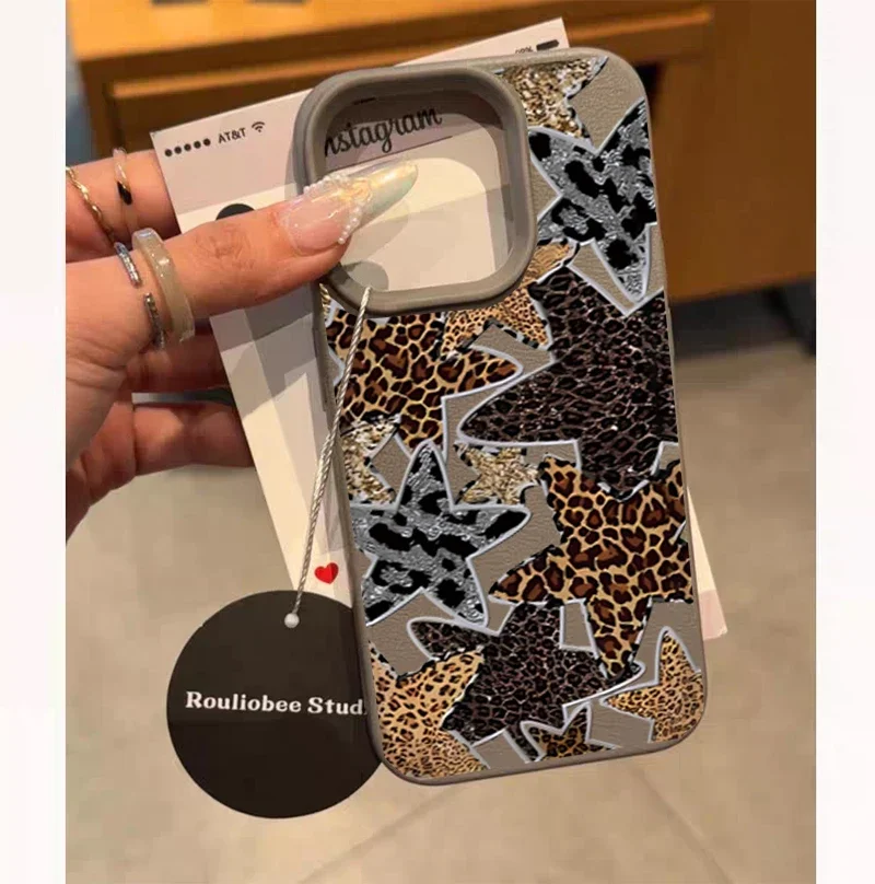Leopard Print Star Hand Rope Phone Case