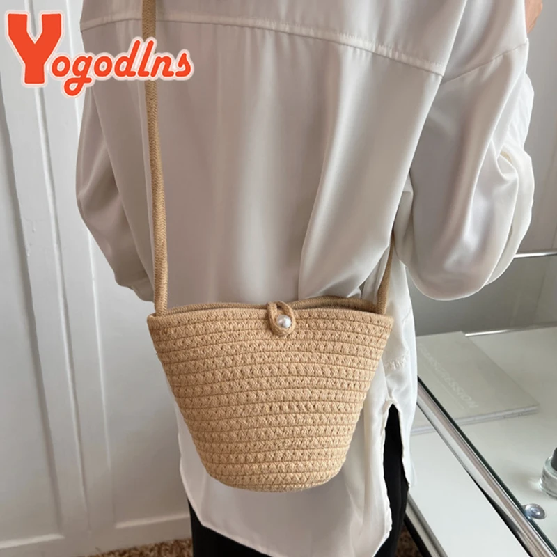 Summer Straw Bucket Bags for Women Rattan Braided Beach Bag Small Crossbody Shoulder Bag Bohemia Messenger Bag Handbag