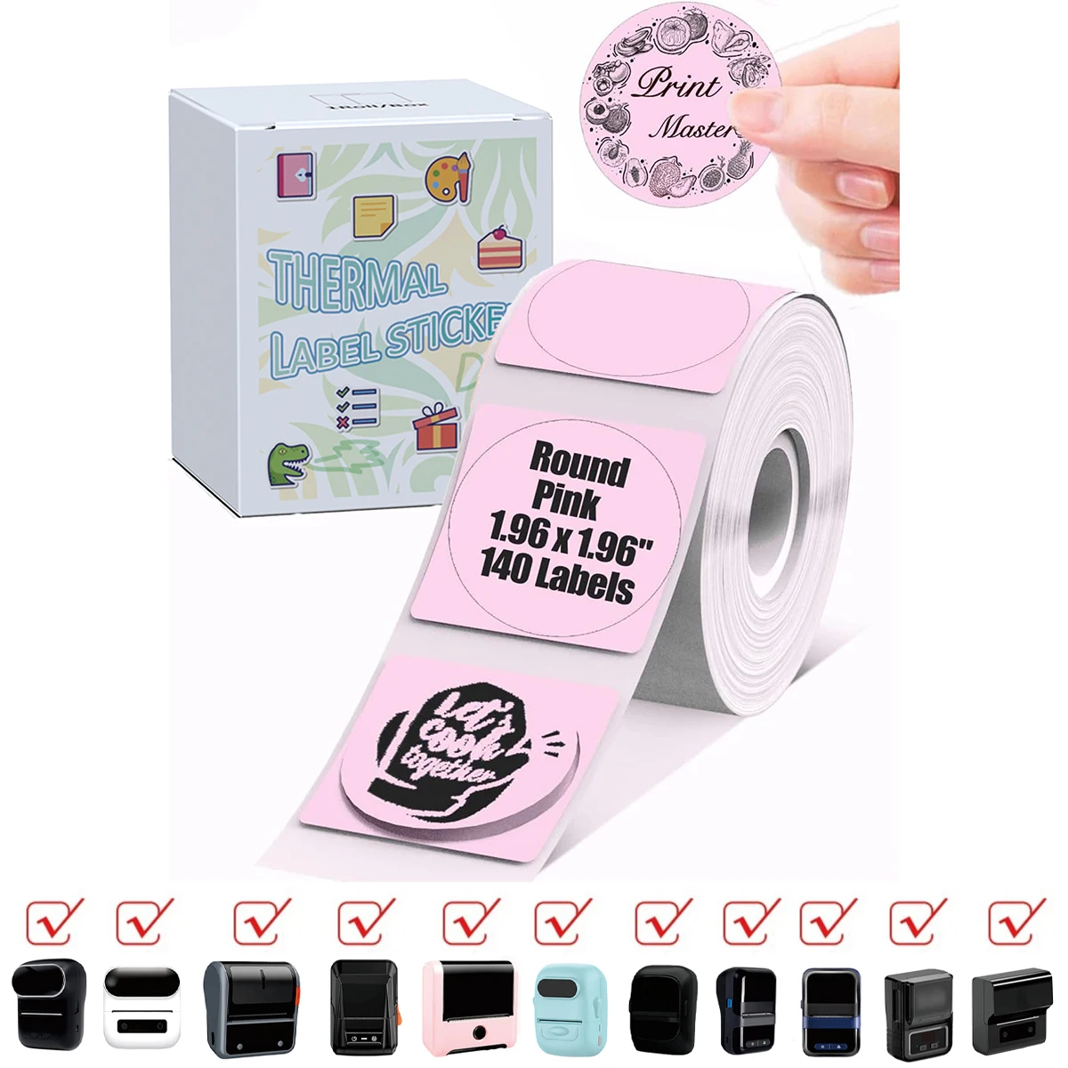 2in x 2in (50mm x 50mm) round color label paper, suitable for portable printers SK58/SK20/SK35/SK45/M110, barcode/address/mail