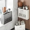 1-Piece Kitchen Utensil Rack-Multifunctional Draining Chopstick Holder Wall-Mounted or Freestanding Cutlery Storage Box Plastic 2
