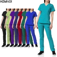 Pants Sets Short Sleeved Top Scrub Solid Color Surgical Gowns Medical Accessories Manicurist Beautician Nursing Scrub Sets Women
