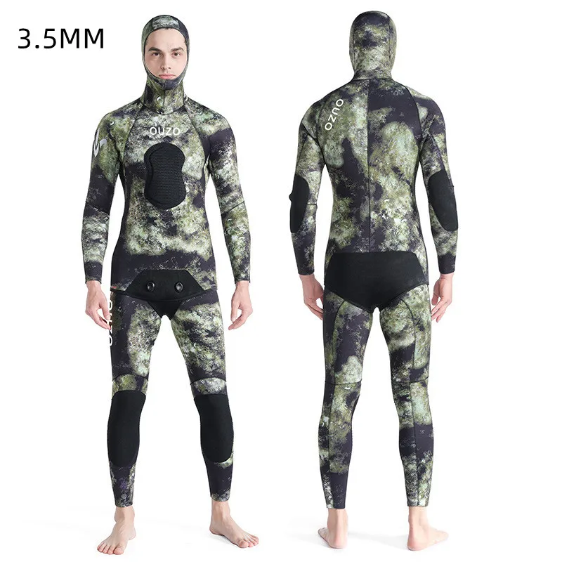3.5MM Neoprene Scuba Two Pieces Camo Diving Suit Hooded UnderWater Hunting Spearfishing WetSuit Surfing Snorkeling SwimWear
