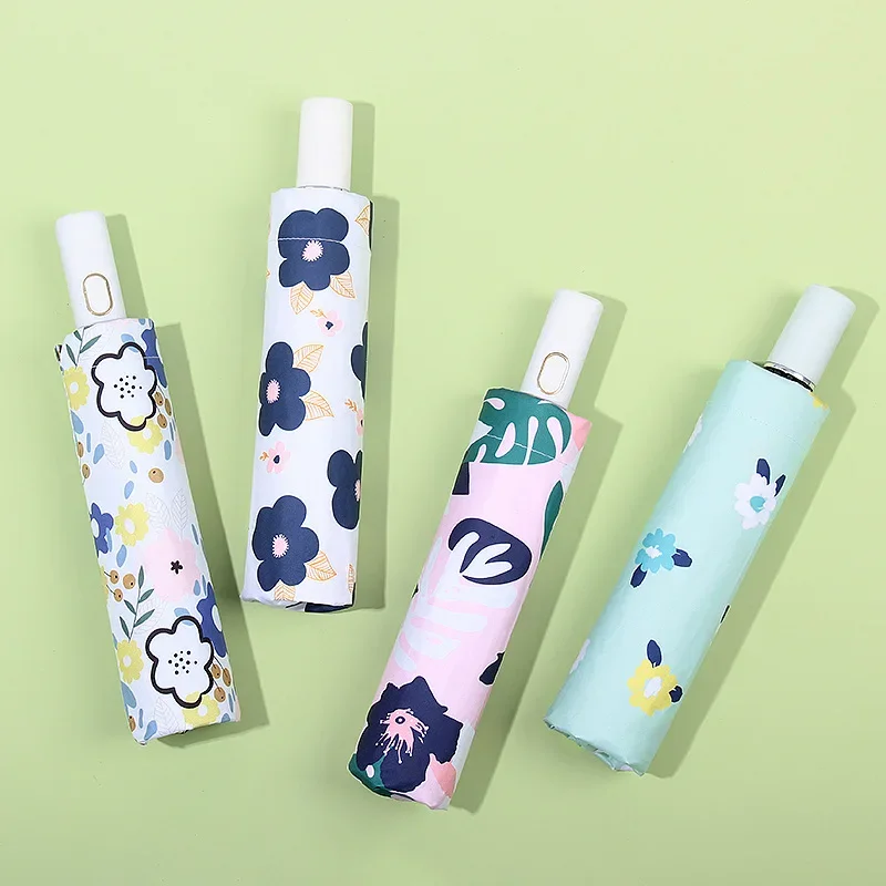 Creative Fully Automatic Parasol with Three Folding, Nordic Illustrator, Anti-UV Sun Umbrella, Sunny and Rain, Home Items, 1Pc