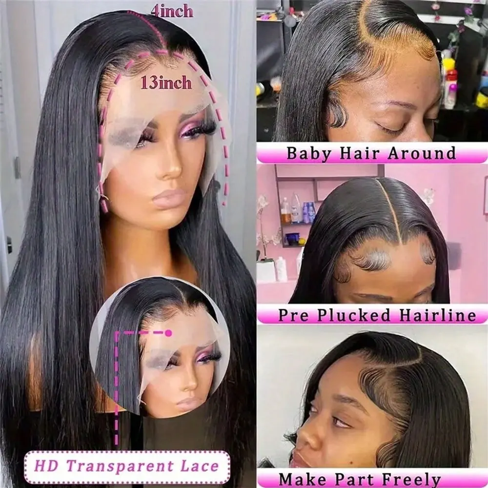 200% 250% Density 13x6 HD Transparent Bone Straight Lace Front Wigs Brazilian Human Hair Wigs 13x4 Lace Closure Wigs 2