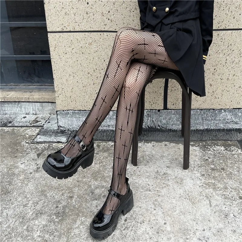 Cross Print Club Tights Women Sexy Mesh Pantyhose Fishnet Nylon Fantasy Body Stockings Black Long Gothic Lolita Girls High Socks S623c390ad30a48a9bce4e5cd76e45aa9Z