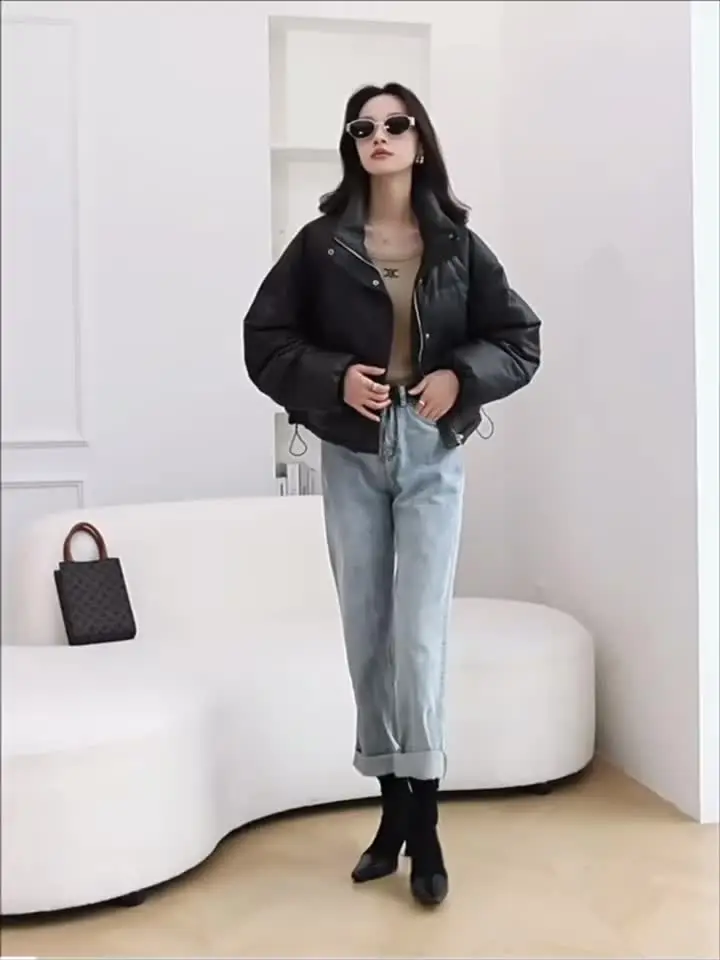 女性レザーダウンジャケット冬 2025 ハイエンド本物のシープスキン