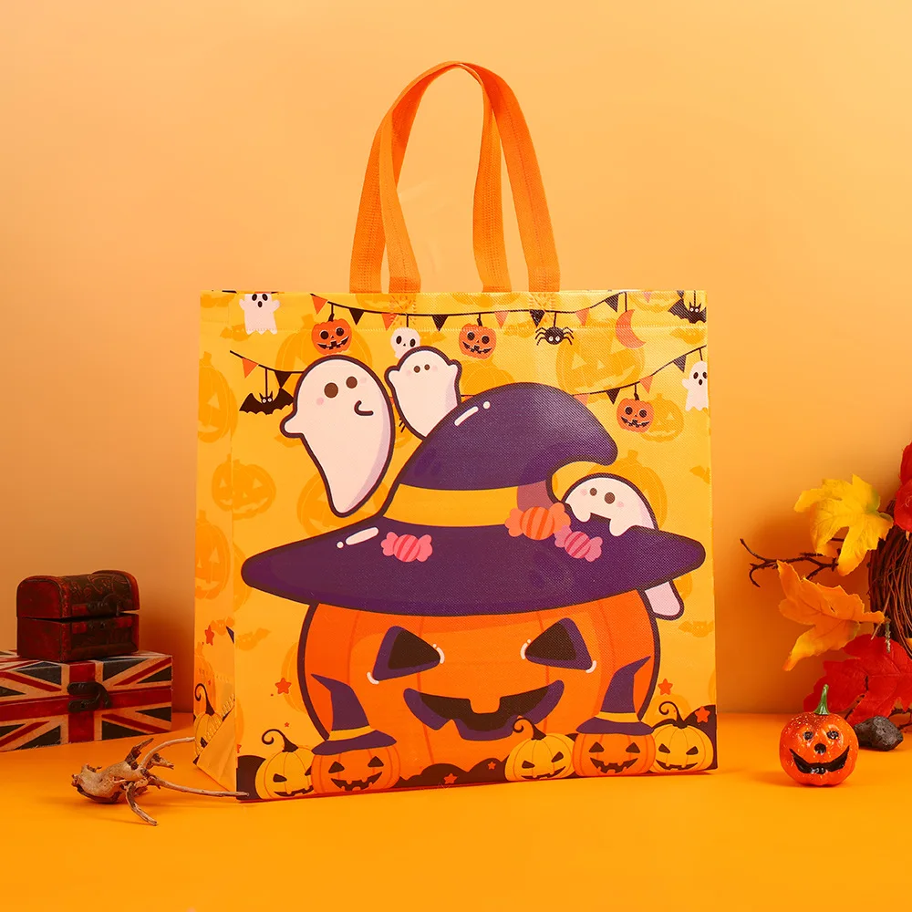 Large Capacity Candy Gift Bags Non-woven Tote Pumpkin Ghost Pattern Gift Bag Trick or Treat Waterproof Halloween Party Gift Bags