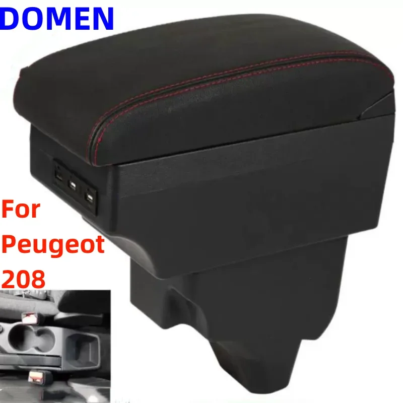 

For Peugeot 2008 Armrest box Interior Parts Car Central Content With Retractable Cup Hole Large Space Dual Layer USB 2019-2022
