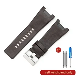 Men's Exquisite Genuine Leather Watch Strap with Concave Interface, 32mm - 32mm (Brown(PW)-Steel - K3)