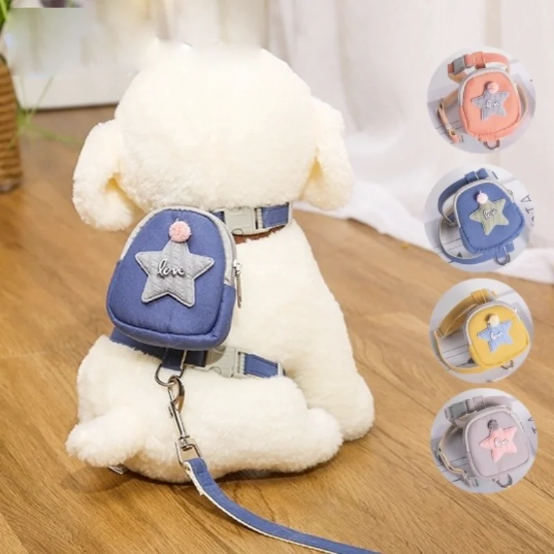 

Cute Teddy Dog Harness Traction Rope Cat Collar Pet Backpack Than Puppy Leash Dog Cat Walking Rope Snack Bag Puppy Accessories