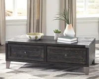 Todoe Industrial Rectangular Lift Top Coffee Table with 2 Storage Drawers, Dark Gray with Weathered Pine Finish 2