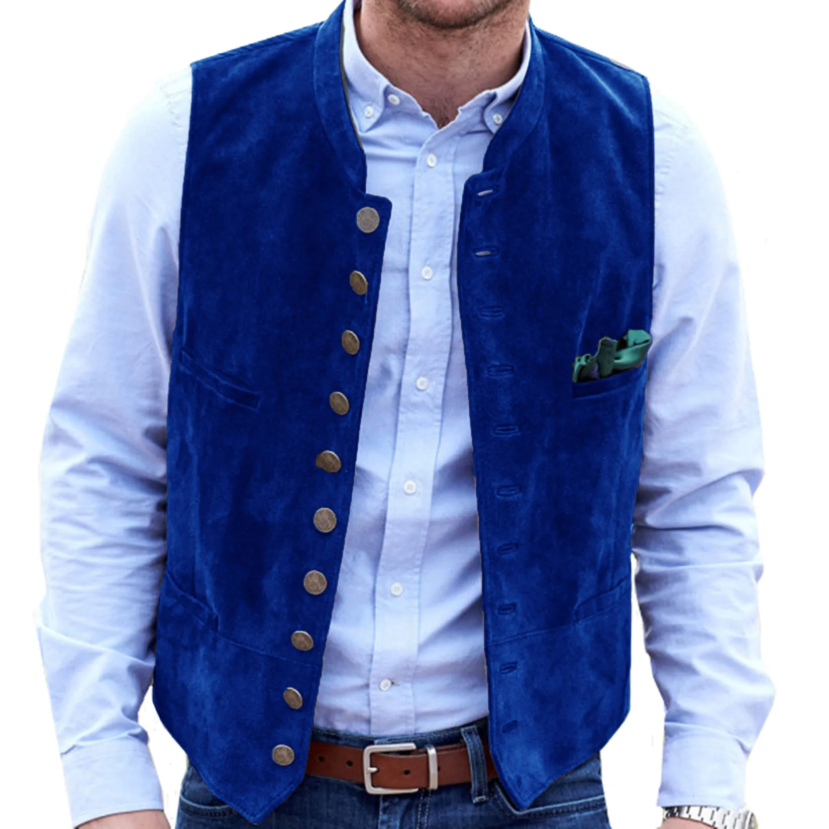 Men Brown Frosted Velvet Vest Daily Casual Style Waistcoat Round Neck Single Breasted Sleeveless Male Jacket