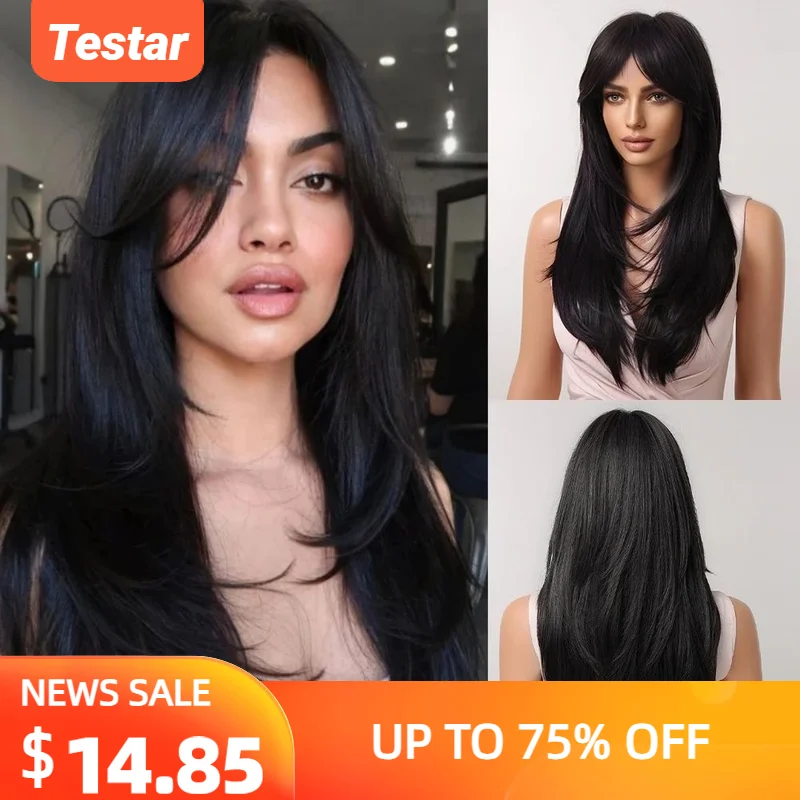 testar Black Wigs with Bangs 14 Inch Short Straight Bob Wigs for Women Shou : testar Black Gray Bob Wigs for Women 14 Inch Short