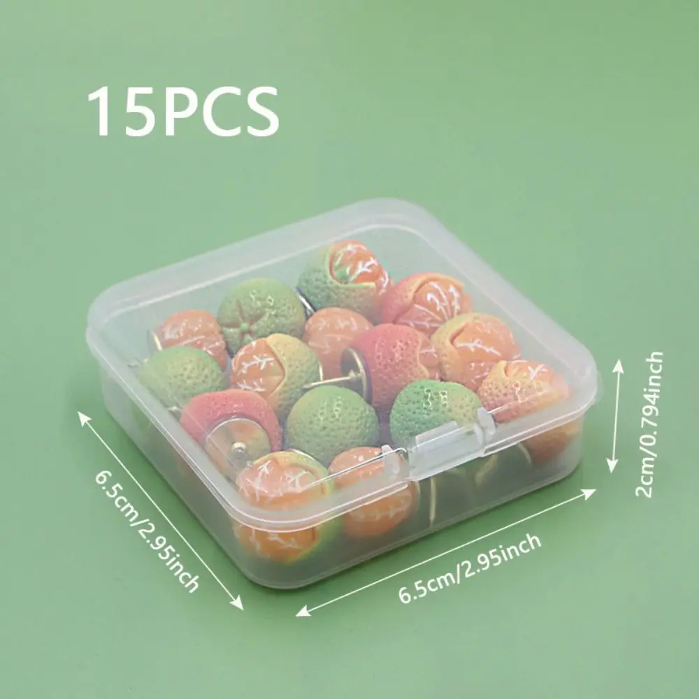 15Pcs 휴대용 크리 에이 티브 시뮬레이션 과일 푸시 핀 3D 재사용 가능한 오렌지 Pushpins 귀여운 다기능 Thumb Tacks 편지지