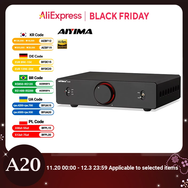 AIYIMA A20 PFFB Stereo Power Amplifier TPA3255 HiFi 2.0 Audio Amp