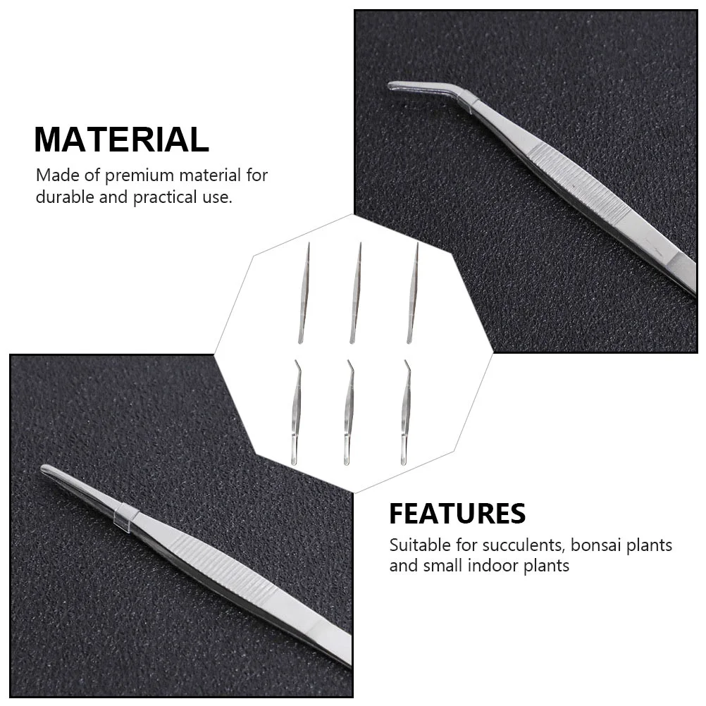 6 Pcs Tools Succulent Bonsai Tweezers Small Planting Gardening Accessory Silver