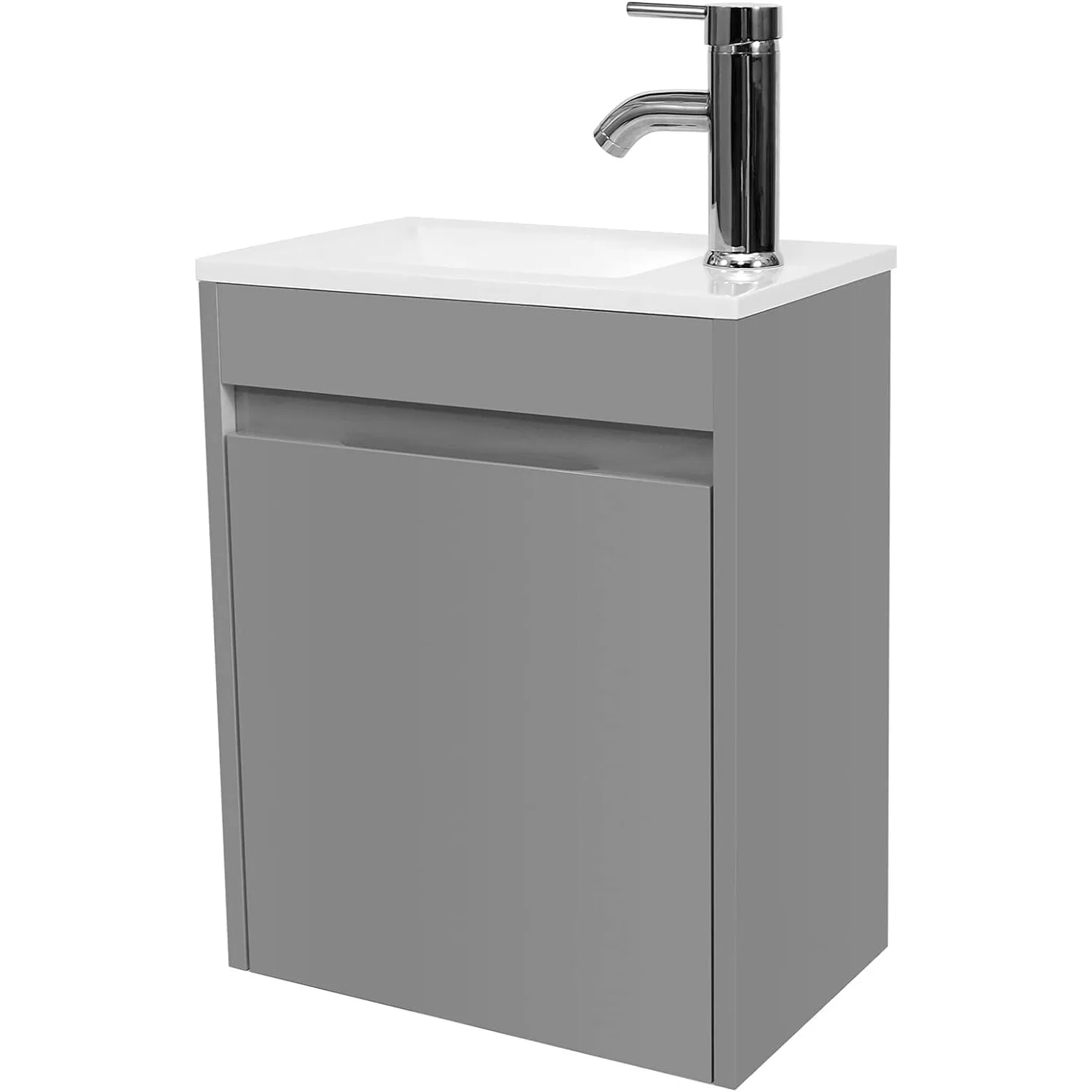 16" Small Bathroom Vanity Sink Combo, Painted Wall Mounted Floating Cabinet W/Resin Basin Sink Top, Chrome Water Save Faucet ﻿ 3