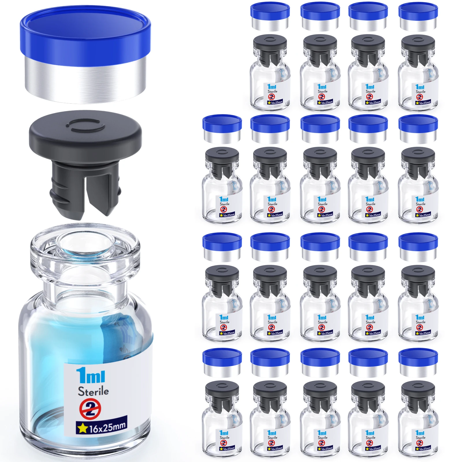 Sterile Glass Vials With Separate Rubber Stopper and Cap Need to Crimped With Pliers sterile Packaged 20pcs