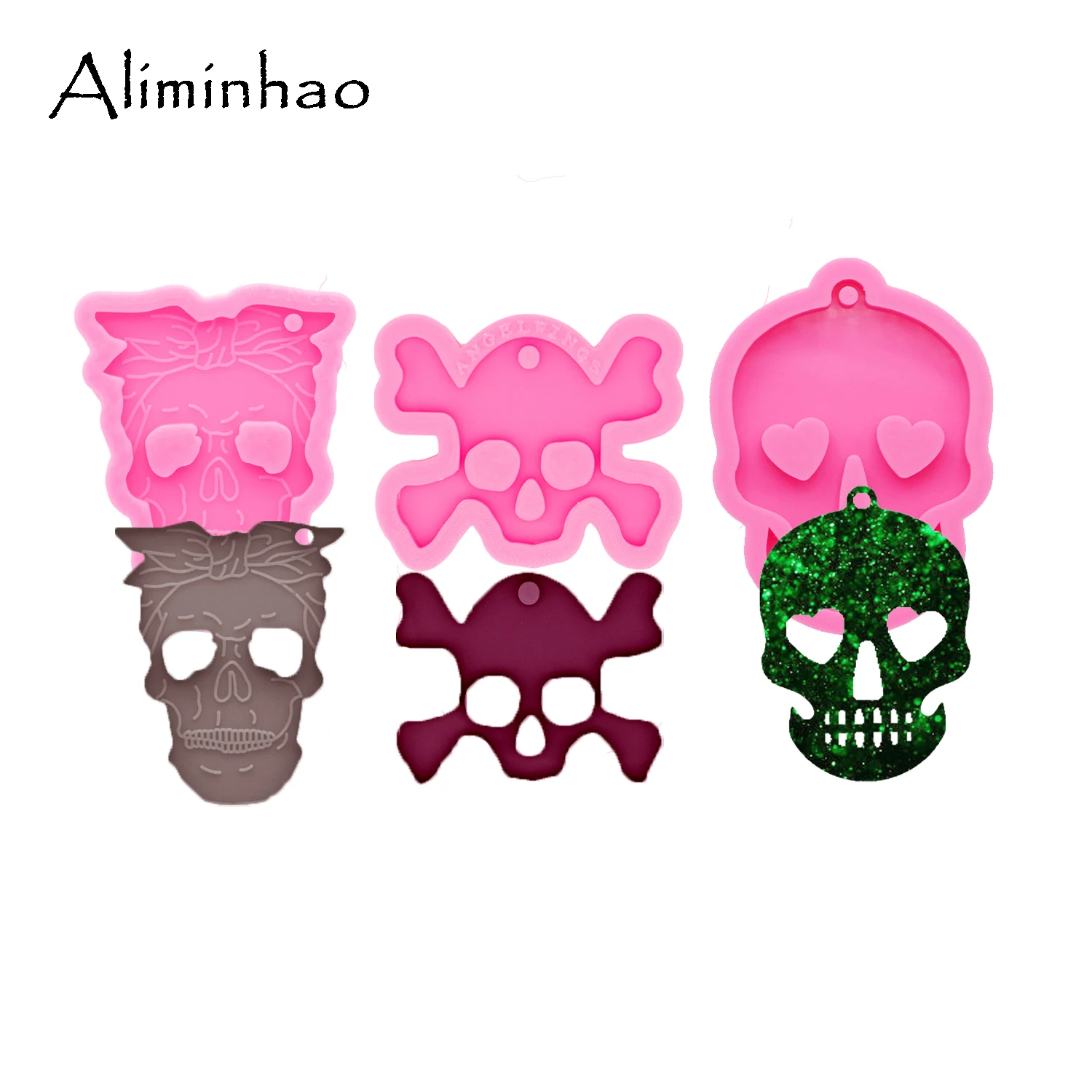 DY0081 Shiny Ghost head skull silicone Keychains mold Key chain Pendant clay DIY Jewelry Making epoxy Resin mold