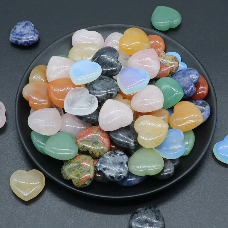 25mm Heart Statue Natural Stone Carved Decoration Rose Quartz Healing Crystal Gift Room Ornament Fish Tank Decoration