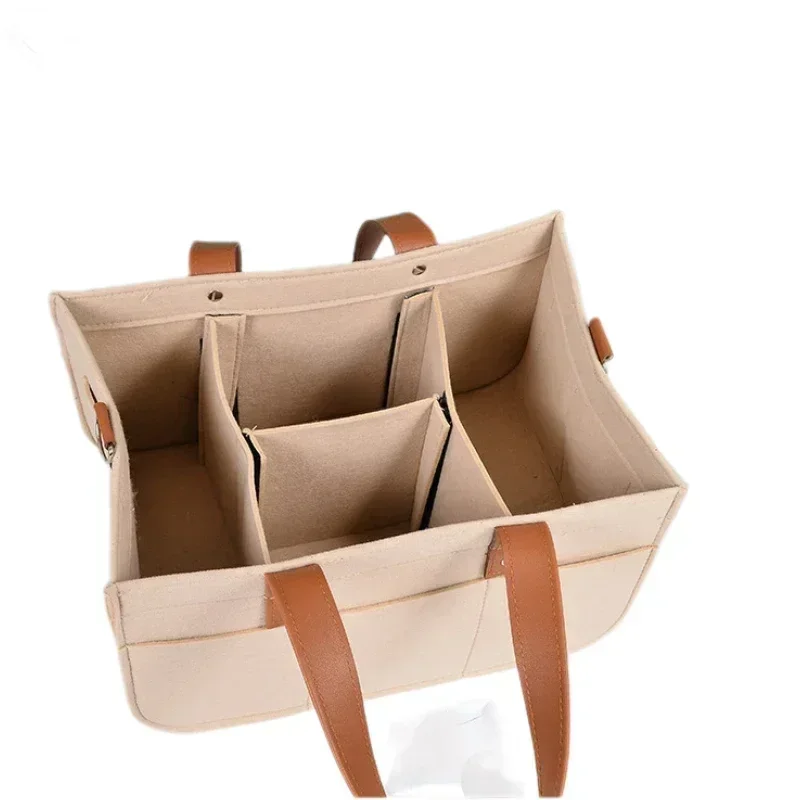 Large Felt Storage Bag for Nursery Diaper Caddy, Folding Organizer Basket with Handles, Nappy Carrier