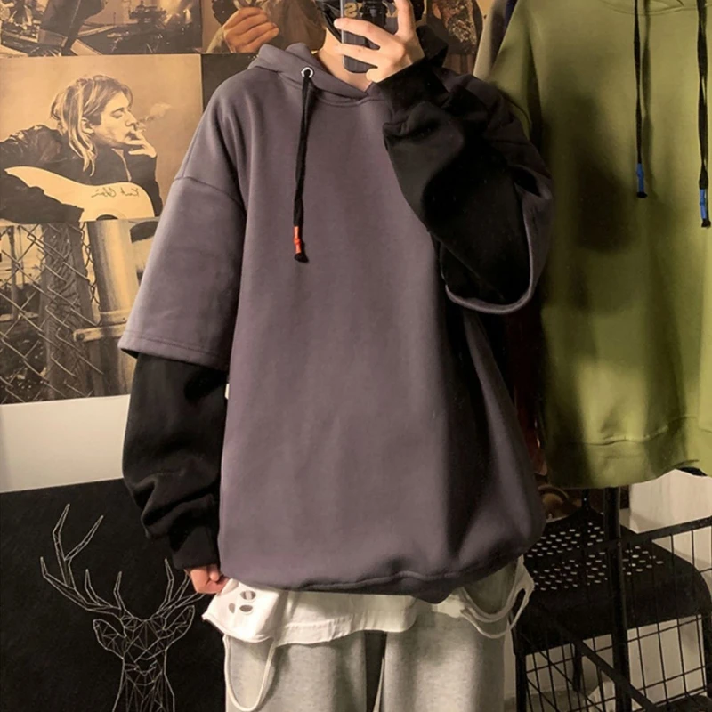 Hooded Sweatshirts for Man Black Hoodies Hip Hop Men's Clothing Sweat Shirt No Brand Funny Loose Overfit Streetwear Simple Cheap - 3