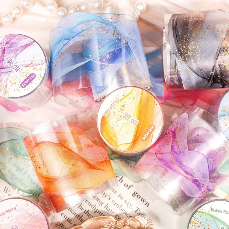 1Roll Loop Writing Stickers Supplies Retro Tape Background Gold Handbook Decorative Material Adhesives Tapes Scrapbook 50mm*2m 4