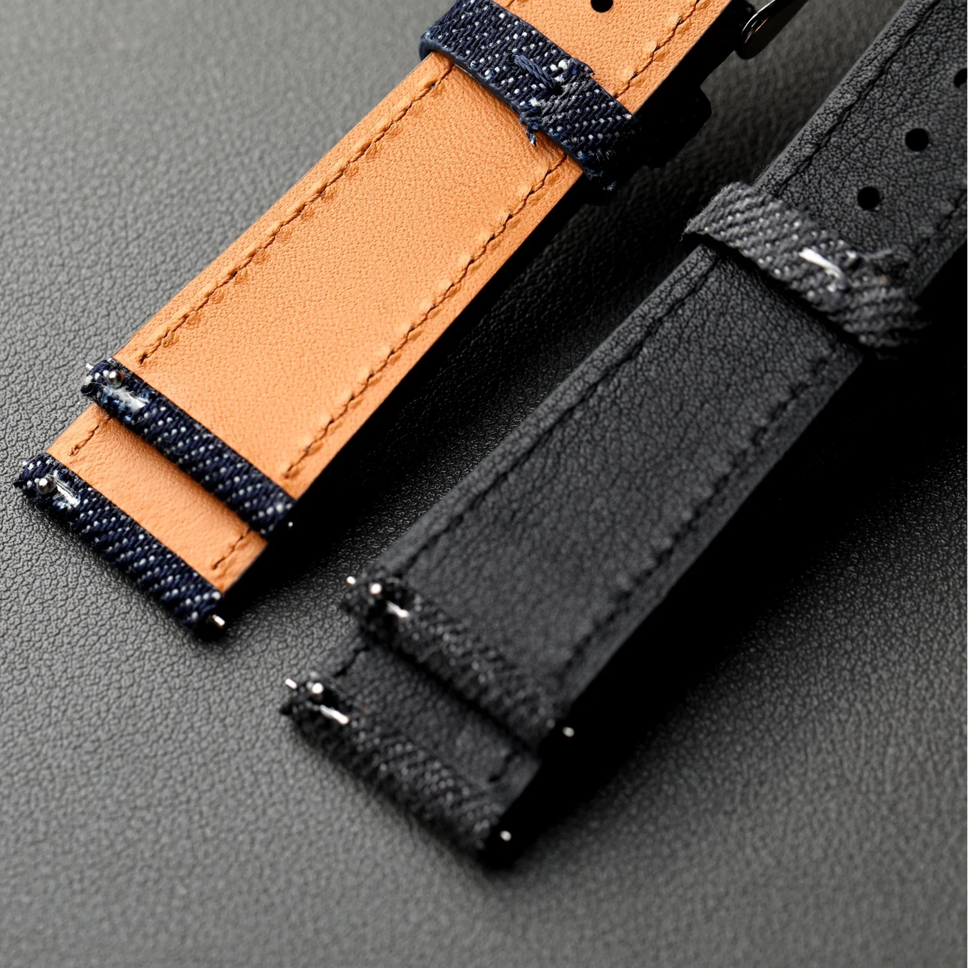 Premium Handmade Okayama Denim Leather Strap - Ultra-Thin Quick Release in Black, Brown, Blue