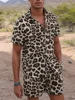 Summer Men's Short Sleeve Shirt And Beach Shorts Set Outdoor Street Men's Fashion Shorts Leopard Print Men's Short Sleeve Shirt 2