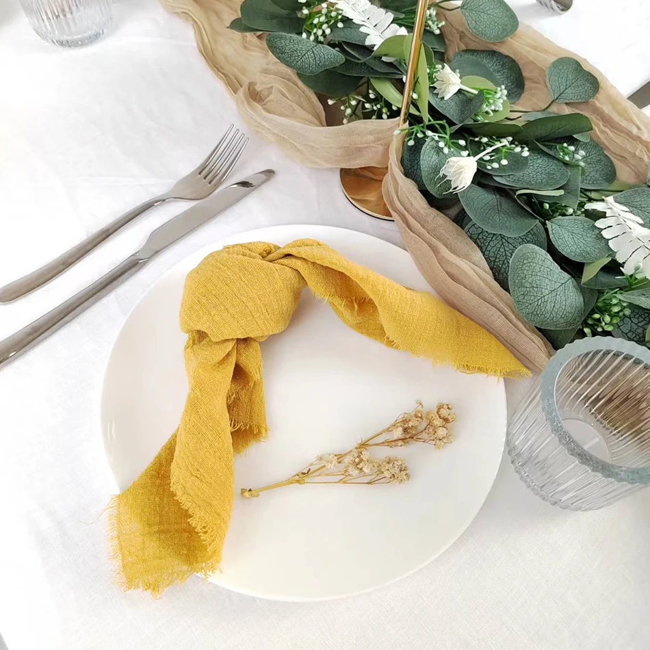 Cotton Napkins 42x42cm Raw Fringed Trim Cloth Napkins Set Of 4 Cotton Fabric Soft Reusable Retro Burrs Tea Towel Rustic Wedding Parties Decor
