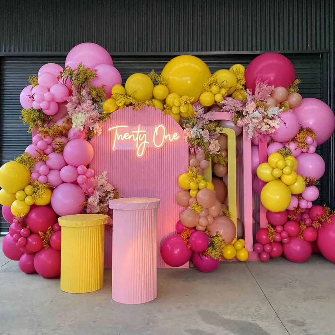 129-Pcs-Rose-Pink-Yellow-Color-Balloon-Garland-Arch-Kit-Flamingo-Theme ...