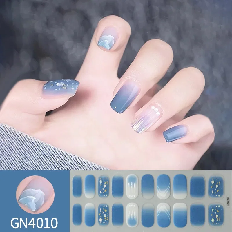 Nail Stickers Woman's DIY Manicure Gel Nail Stickers Non Baking Lamp 20 Finger Adhesive Nail Sticker Full Paste Semi Cured Gel Wraps