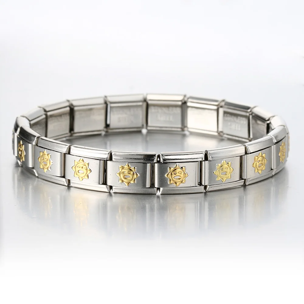 Turing Modetrend Frauen Mann italienischen Charme lächelndes Gesicht Sonne Herz Tai Chi Edelstahl elastischen Armband Link Armreif Schmuck – Detail 4