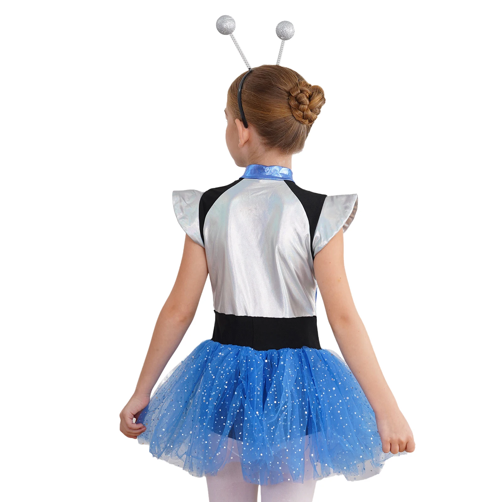 Cosplay Costume Girls Alien Future World Costume For Fancy Dress Up Metallic Cape Leotard Tutu Dance Dress Robot Halloween Role Play