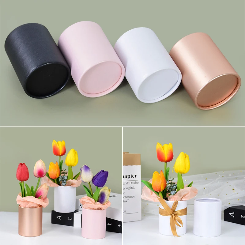 

4Pcs Round Cardboard Gift Boxes Florist Flower Packaging Box Hug Bucket DIY Flower Arrangement Wedding Party Decoration Supplies