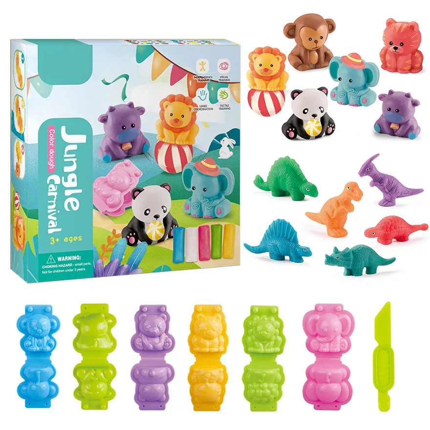 Playdough Dinosaur World Play Dough Set Plasticine Mold Animal Ocean Modeling Clay Kit Slime Toys Set DIY Kid Cutter Mould 2