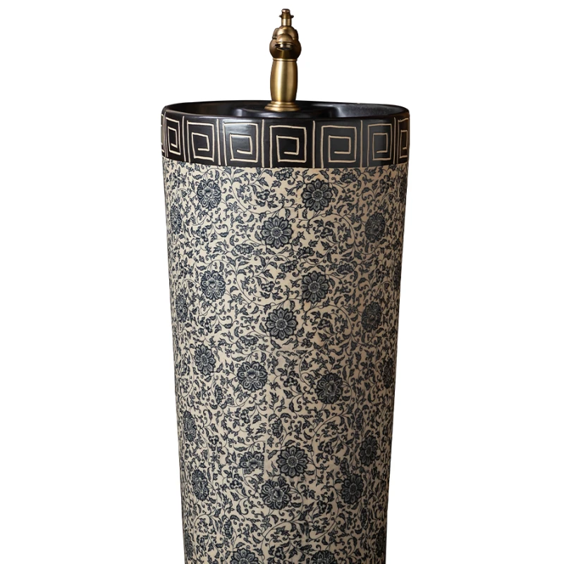 Balcony column style washbasin, villa courtyard, outdoor ceramic column integrated floor to floor washbasin