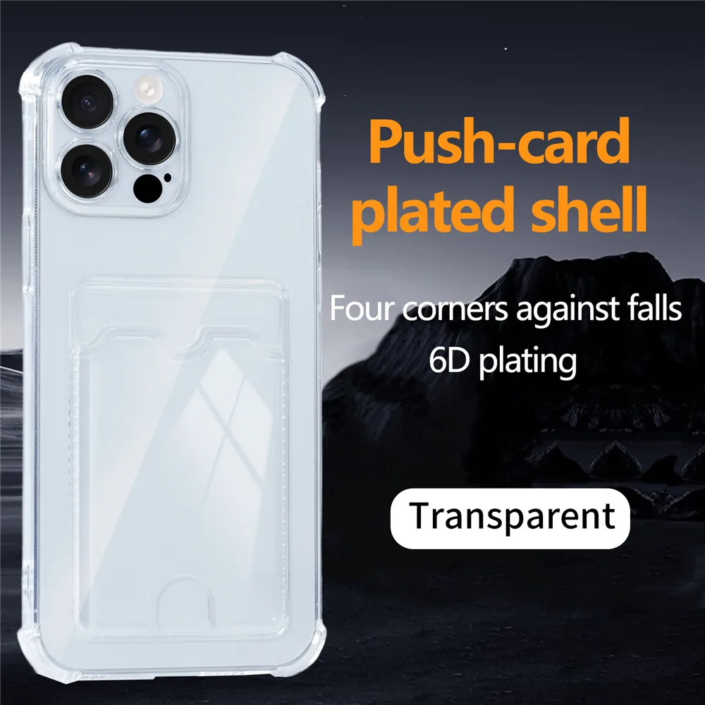 Sleek Plating Wallet Phone Case with Card Slot & Shockproof Transparent Soft Silicone Cover
