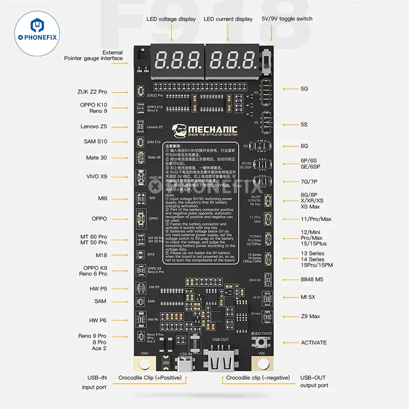 MECHANIC F918 / Plus iPhone 6-16PM 용 배터리 활성화 감지 보드 HW 안드로이드 원 클릭 활성화 배터리 수리 도구