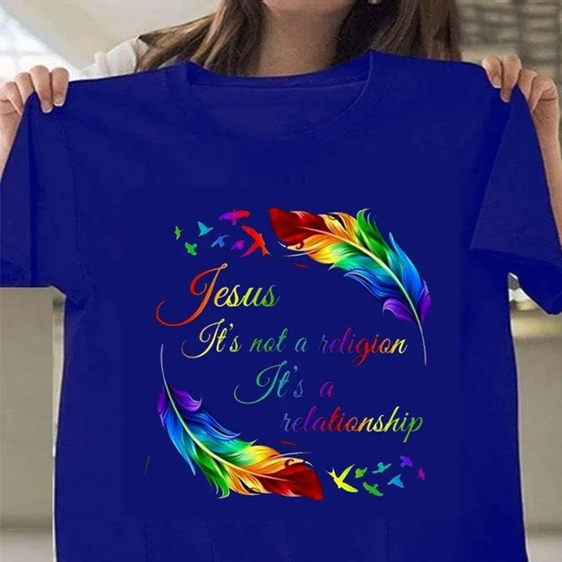 Jesus is a Reliship Print 여성용 티셔츠, 반팔, O넥, 루즈한 여성용 티셔츠, 탑
