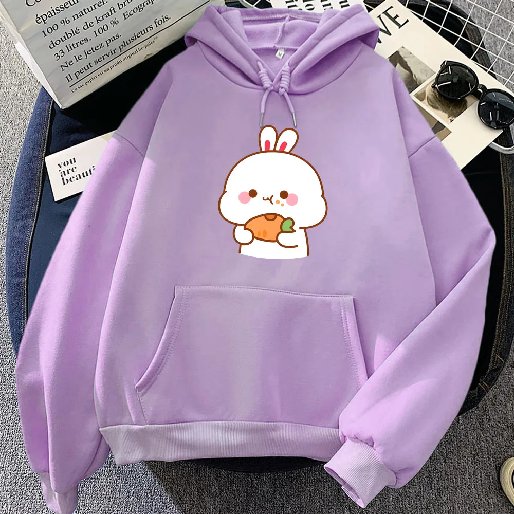 Rabbit Eating Carrot Printed Hoodies Sudaderas Girls Kawaii Graphic Print Sweatshirts Winter Fleece Casual Long Sleeve Pullovers