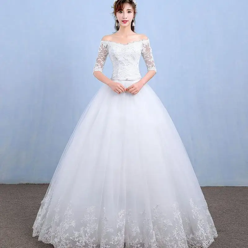 Maria Novia Half Sleeve Belt Wedding Dresses Off The Shoulder Lace Boat Neck Bride Dress Ball Gown Robe De Mariee Customized 3